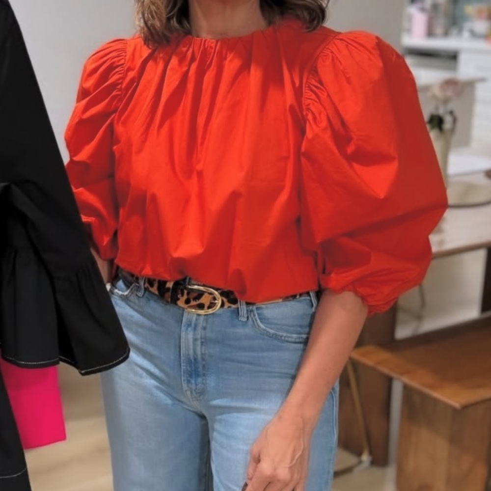 NWT Elegant Deep Orange Puff Sleeve Top sz S